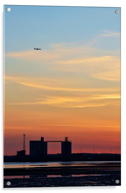 Sunset with Plane Acrylic by Donna Collett