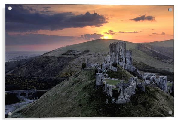 Corfe castle Dorset Acrylic by Tony Bates