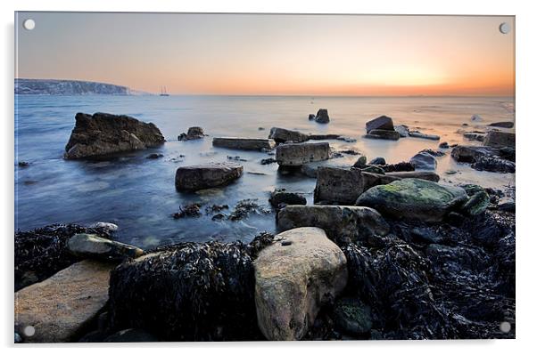  Swanage Bay Dorset Acrylic by Tony Bates