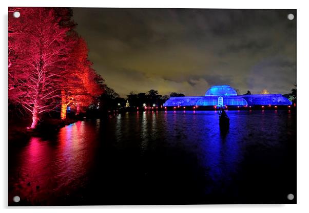   Kew Botanical gardens and palm house at night Acrylic by Tony Bates