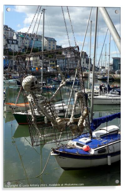 Brixham Harbour skeleton Acrylic by Lucy Antony