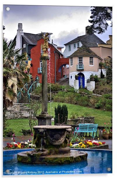 Port Merion fountain Acrylic by Lucy Antony