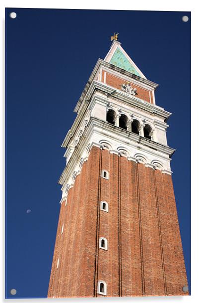 Campanile and moon Acrylic by Lucy Antony
