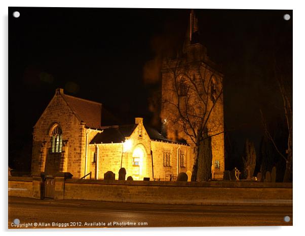 Rufforth Church at Night Acrylic by Allan Briggs