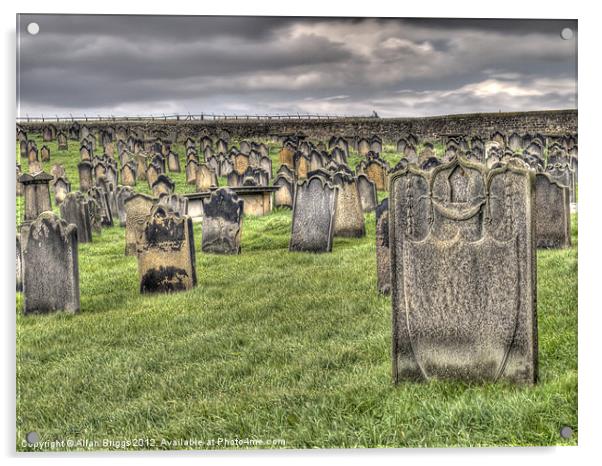 Gravestones in Whitby Church Yard Acrylic by Allan Briggs