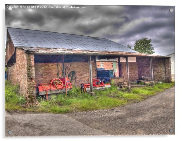 Long Marston Barn with Farm Implements Acrylic by Allan Briggs