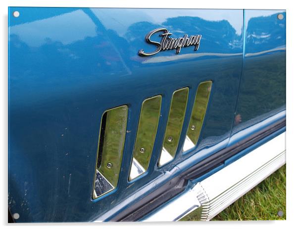Blue Corvette Stingray side grill Acrylic by Allan Briggs