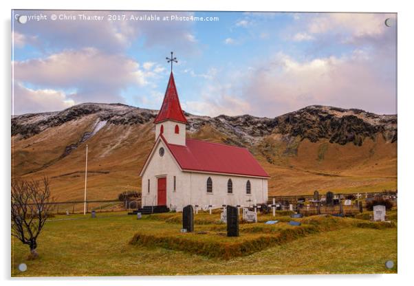 Church at Reynir South Iceland . Acrylic by Chris Thaxter