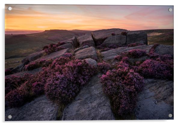 Burbage Rocks Afterglow  Acrylic by James Grant