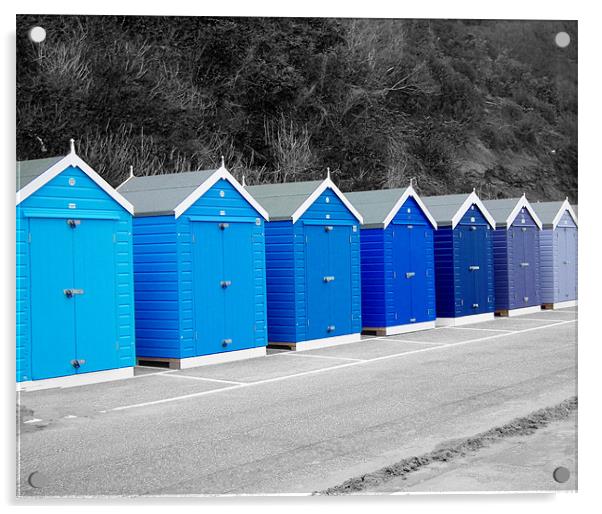 Blue Beach Huts Acrylic by kelly Draper