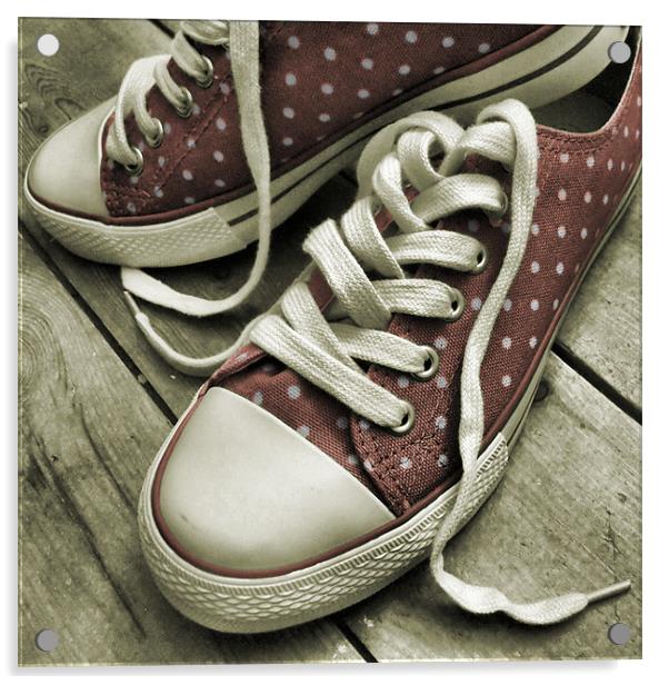 polka dot sneakers (vintage pink) Acrylic by Heather Newton