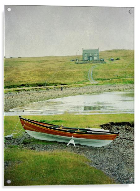  boat, beach and house Acrylic by Heather Newton