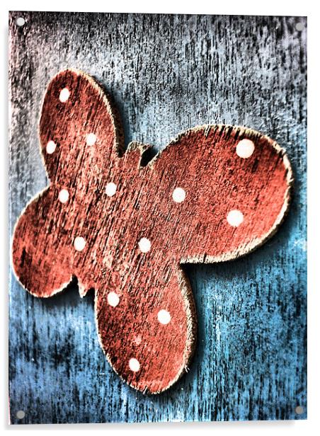 red wooden butterfly Acrylic by Heather Newton
