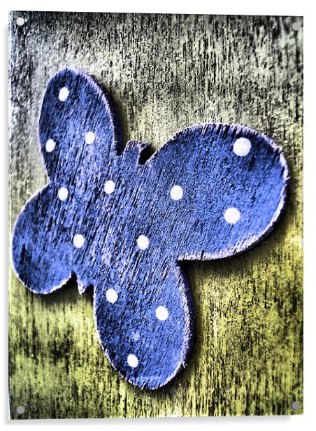 blue wooden butterfly Acrylic by Heather Newton