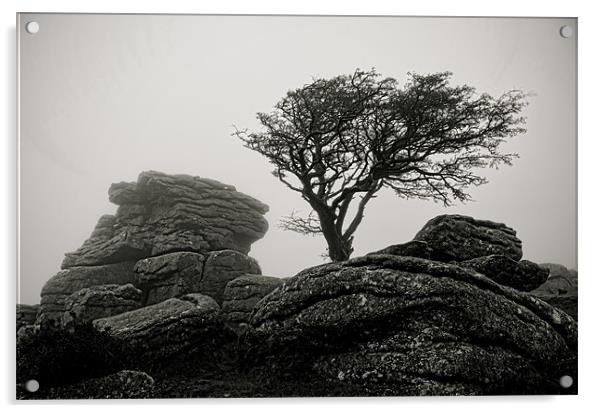 Holwell Tor in the Mist Acrylic by Pete Hemington