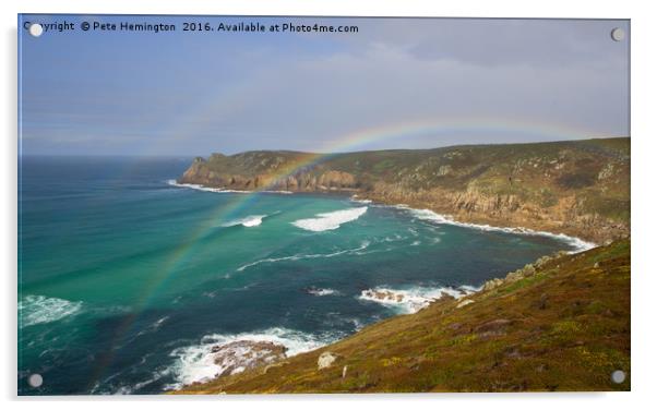 Rainbow over Nanjizal Bay in Cornwall Acrylic by Pete Hemington
