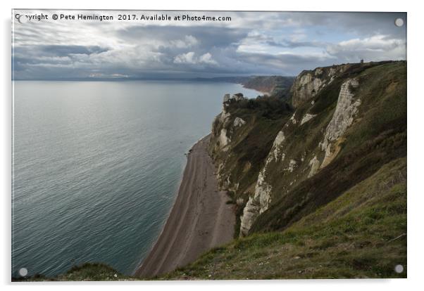 Branscombe beach from Beer Head Acrylic by Pete Hemington