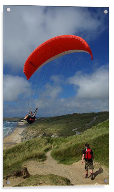 Paraglider in N Cornwall Acrylic by Pete Hemington