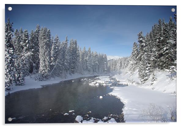Icy River in Banff Acrylic by Pete Hemington