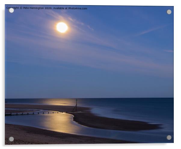 Moon light at Exmouth Acrylic by Pete Hemington