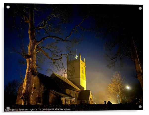 Linby Church by Night Acrylic by Graham Taylor
