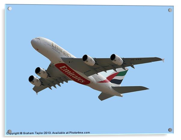 The Mighty Emirates Airbus A380 Acrylic by Graham Taylor