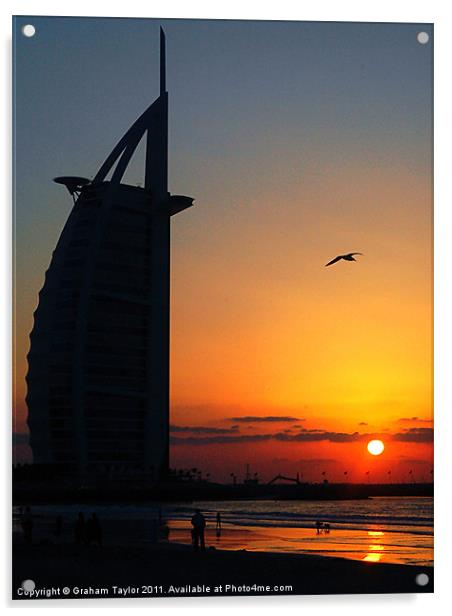 Sunset at the Burj Al Arab Acrylic by Graham Taylor