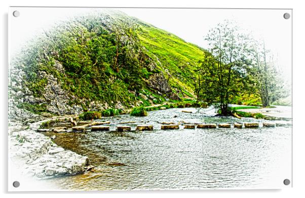 Dovedale Stepping Stones Acrylic by Darren Burroughs