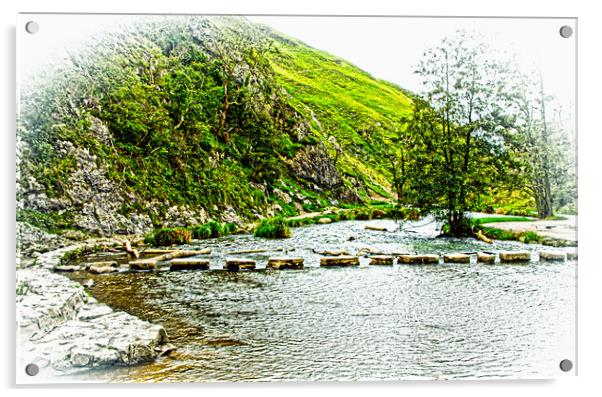 Dovedale Stepping Stones Acrylic by Darren Burroughs