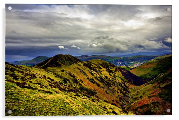 Church Stretton from the Long Mynd. Acrylic by Darren Burroughs