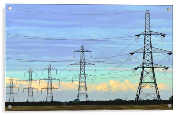 Electricity Pylons across Suffolk Acrylic by Darren Burroughs