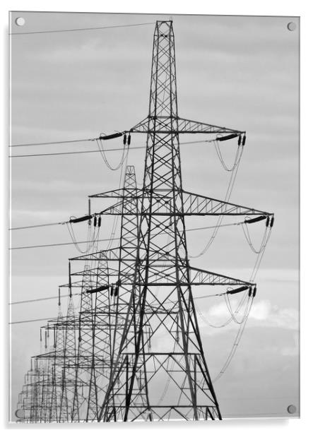 Pylons Stacking Across Suffolk Acrylic by Darren Burroughs