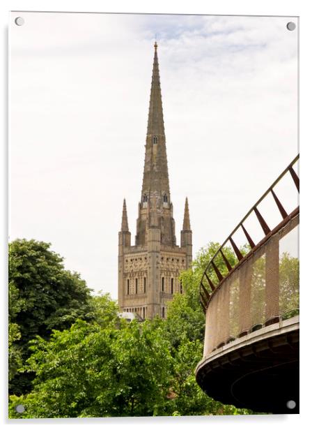 Norwich Cathedral and Carter Bridge Acrylic by Darren Burroughs