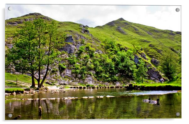 Stepping Stones at Dovedale Acrylic by Darren Burroughs