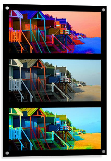 Funky Beach Huts - Black Border Acrylic by Sandi-Cockayne ADPS