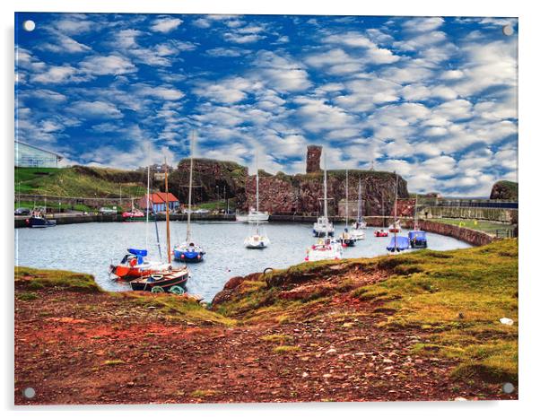 Dunbar Harbour and Castle Acrylic by Christine Jeffrey