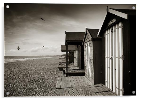 Stripey Beach Hut Acrylic by Jennifer Mannion