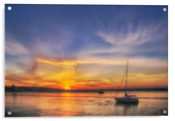 Sunset, Maldon Essex Acrylic by peter tachauer