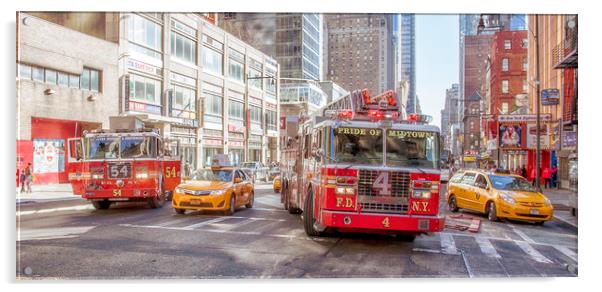 Fire Engines & Yellow Cabs New York Acrylic by peter tachauer