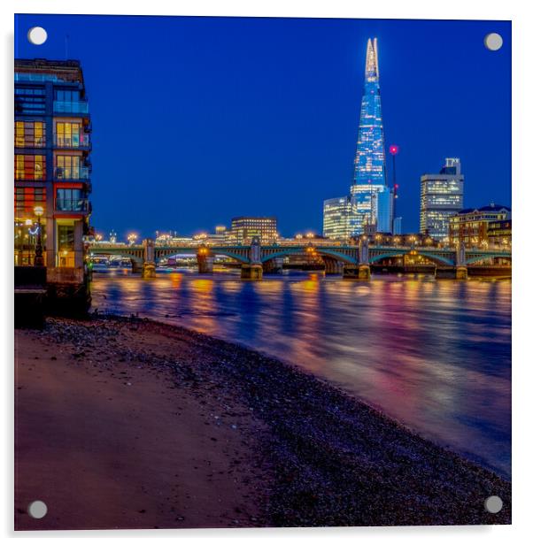 River Thames Blue Hour Acrylic by peter tachauer