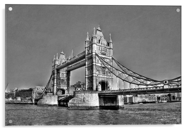 Tower Bridge London UK, black and white Acrylic by Dawn O'Connor