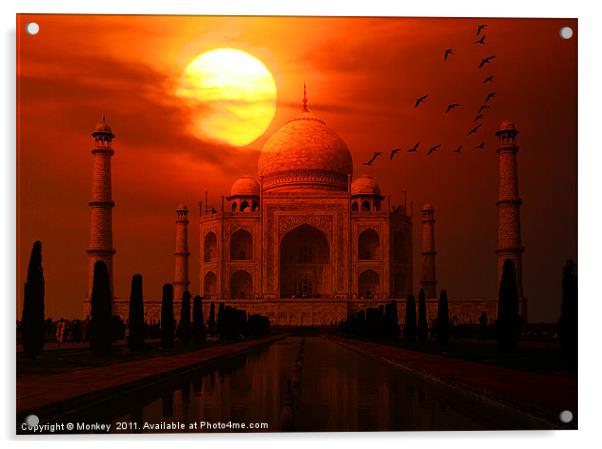 Taj Mahal Sunset Acrylic by Anthony Michael 