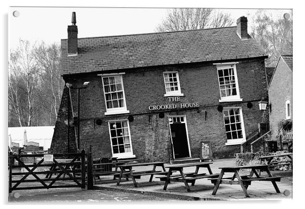 The Crooked House Pub - Black And White  Acrylic by Anthony Michael 