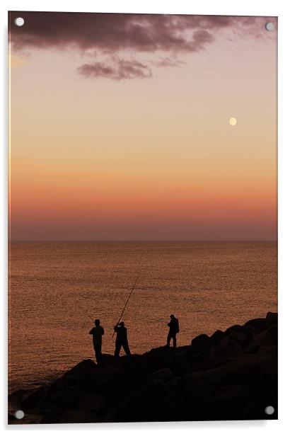 Sunset Sea Fishing Acrylic by Anthony Michael 