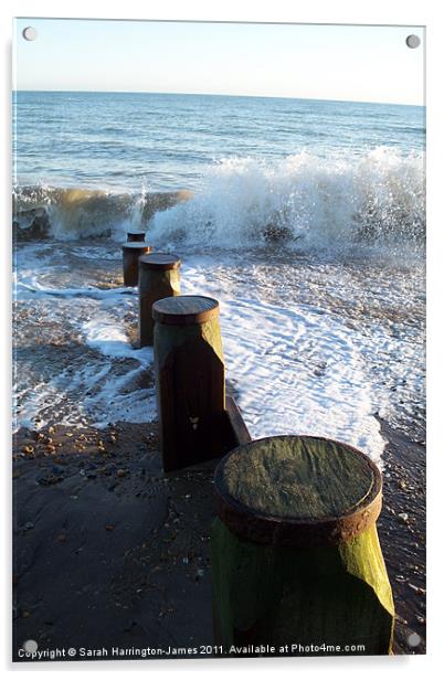 Waves crashing on beach at Winchelsea Acrylic by Sarah Harrington-James