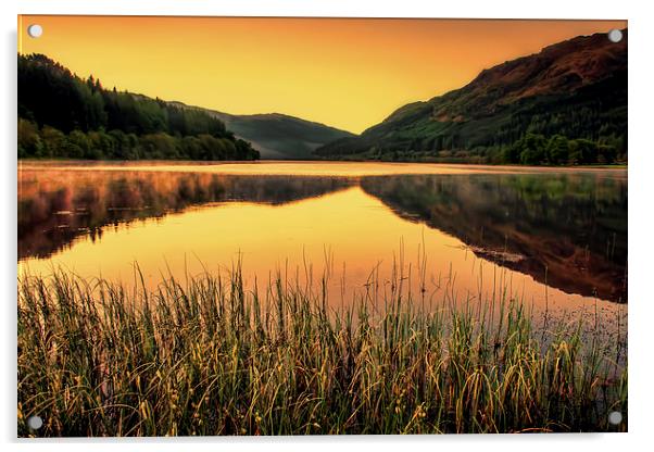 Sunset over Scottish Loch Acrylic by Sam Smith