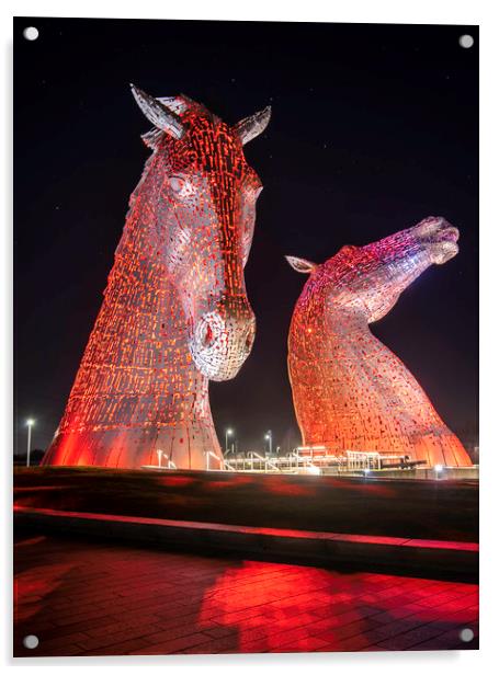 Kelpies at night Acrylic by Sam Smith