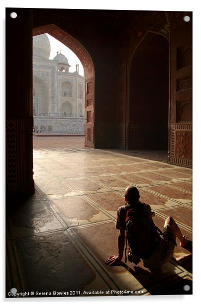 Tourist Photographing Taj Mahal, Agra, India Acrylic by Serena Bowles