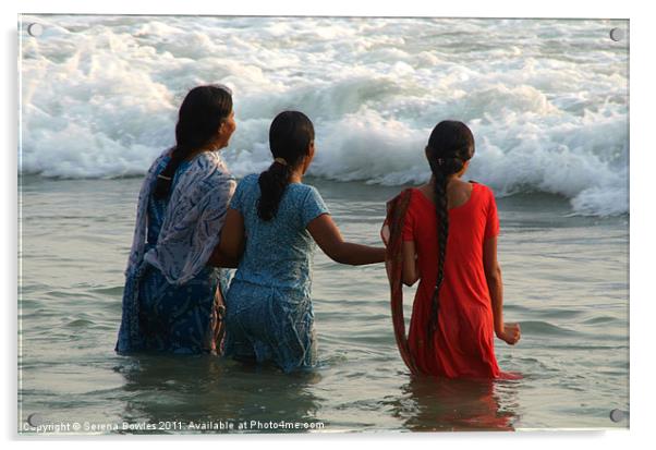 Indian Women in the Sea at Varkala Acrylic by Serena Bowles