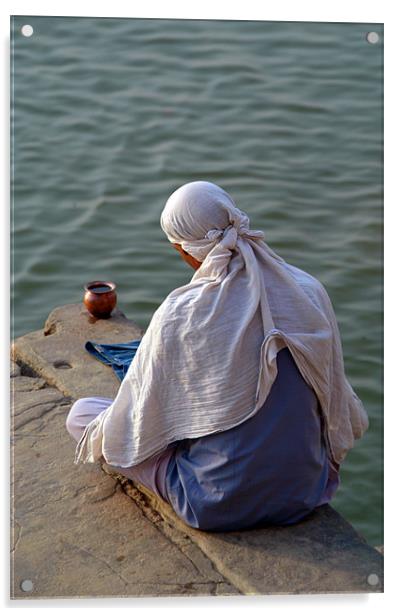 In Quiet Contemplation, Varanasi Ghats, Uttar Prad Acrylic by Serena Bowles